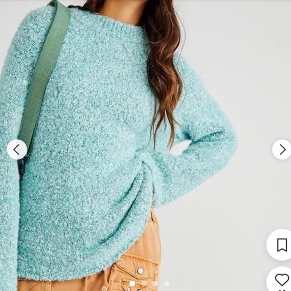 Free People BFF Cocoon Crew Sweater in Aqua - like new